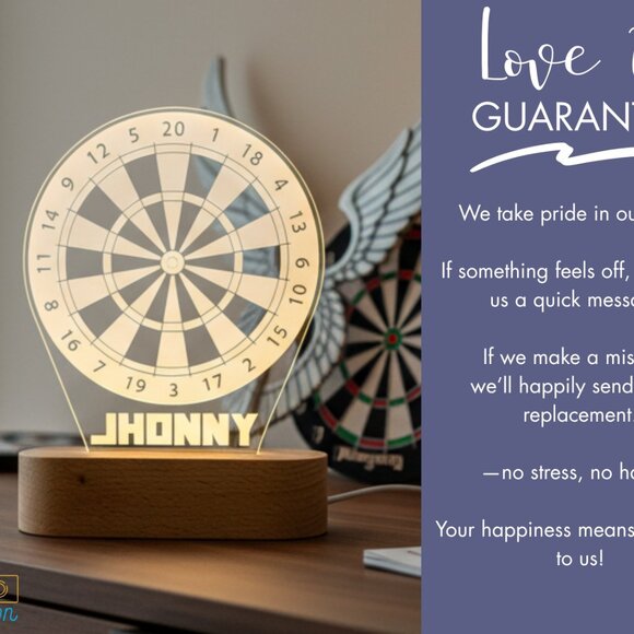 Personalized Dart Night Light – Custom LED Dartboard Lamp for Game Rooms - Picture 6 of 8